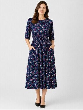 Vintage 80s E.D. Michaels Plus Floral Rayon Midi Dress L USA